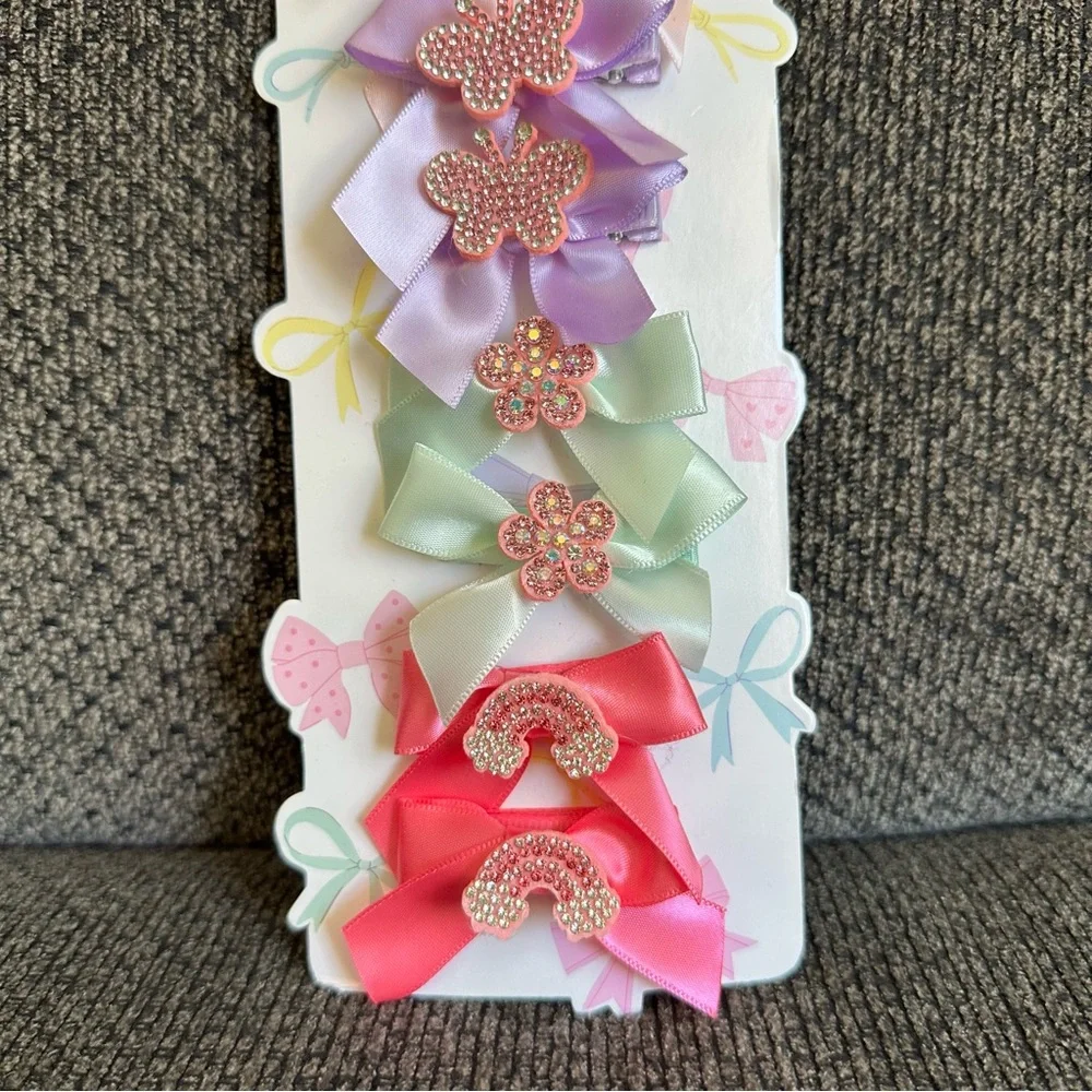Bow Fancy Set of 10 Hair Clips rainbows and butterflies
